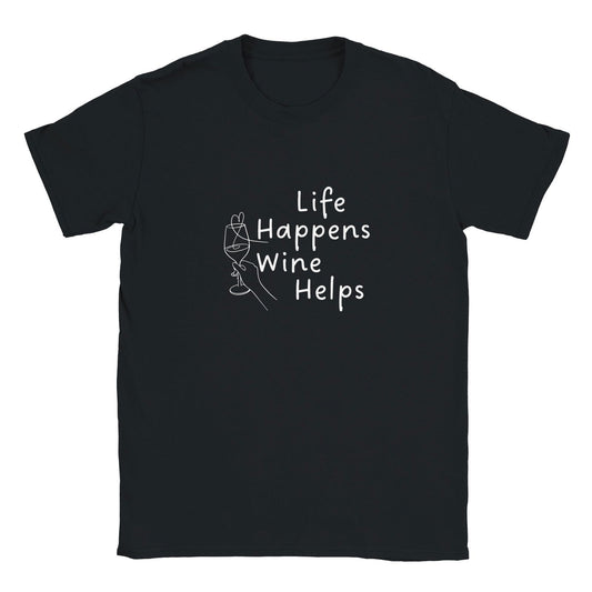 Life happens Wine helps | T-shirt Unisex - Tshirt-Fabriek.nl